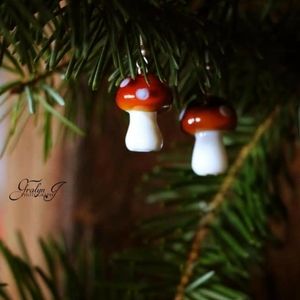 Handmade Mushroom Earrings lamp work glass beads